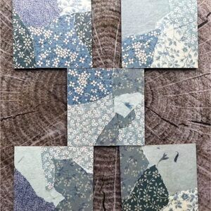 Blue Floral Collage Art Panels - Set of 5
